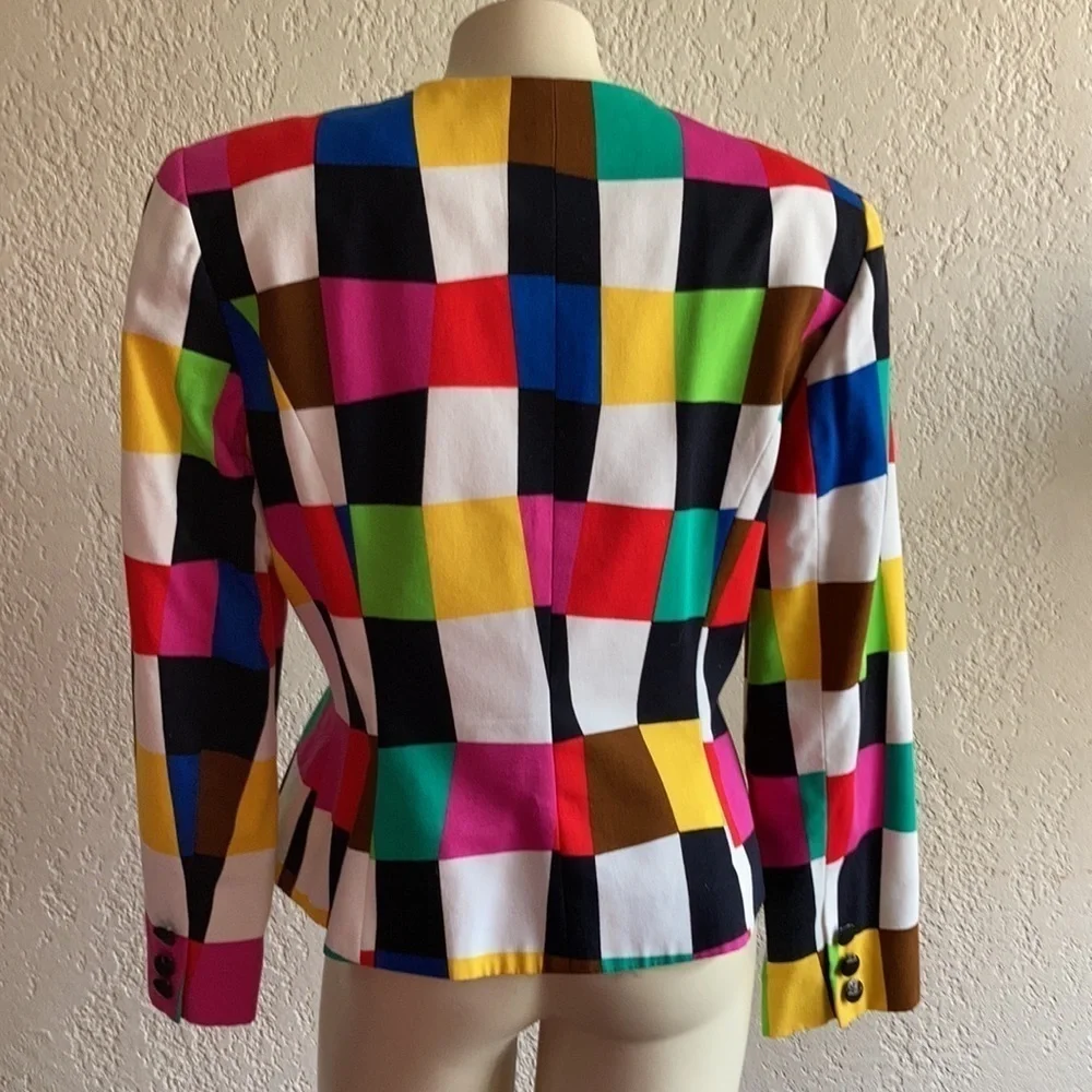 𝅺NIPON BOUTIQUE VTG color block 100% cotton blazer Sz 14